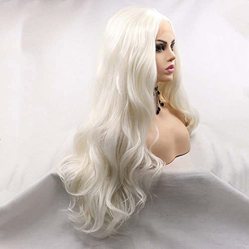 1001#Color Synthetic Blonde White Lace Front Wigs For Women Hair Platinum Blonde Hair Long Body Wave Wig Heat Resistant Fiber Long Wavy Wigs