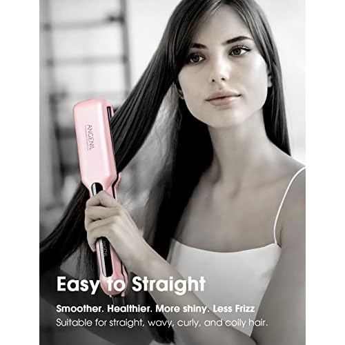 ANGENIL Ceramic Flat Iron Hair Straightener - 1.6inch Straightening and Curler 2 in 1,Professional Hair Iron Flat for Women Shinier&Smoother Hair,LCD Display,30s Fast Heating