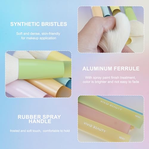 5pcs Multi Color Face Makeup Brush set ? Powder, Kabuki, Angled Fluff, Blush Brushes with Vegan Bristles That Mimic Natural Wool ? Non-Slip Rubber Handles ? Perfect for Contouring, Setting, Blending