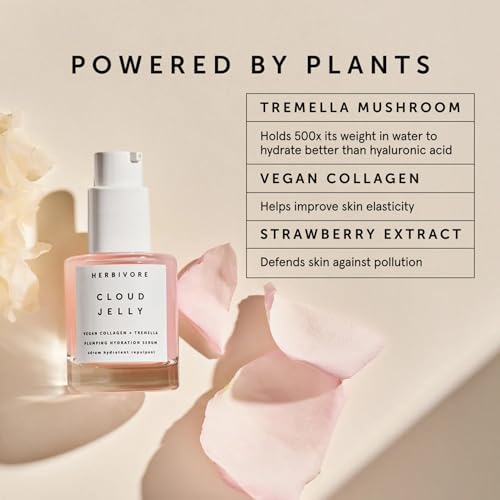 HERBIVORE Cloud Jelly Plumping Hydration Serum | Tremella Mushroom + Strawberry Extract, Lightweight, Deep Hydration for All Skin Types | Vegan, Plant-Based + Cruelty-Free, 30 mL / 1 oz