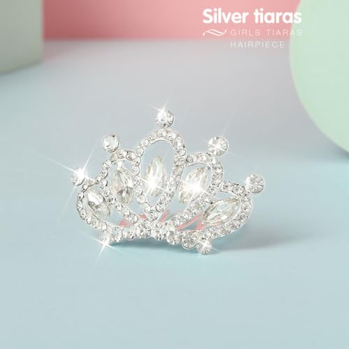 Yean Mini Princess Crown Comb Silver Crystal Tiara Hair Comb Rhinestone Hair Accessories Decorations for Women and Girls