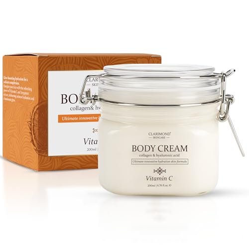 CLARIMOND Vitamin C Body Cream | Hyaluronic Acid & Collagen for Women | Hydrating Body Care Cream for Dry, Aging Skin | Fast-Absorbing, Non-Greasy Formula | Paraben & Sulfate Free | 200ml