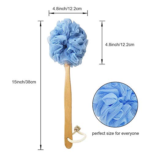 Loofah with Handle, Loofah on a Stick, Shower Sponge with Handle, Bath Brush, Shower Brush for Body, Back Scrubber for Shower, PE Soft Mesh Luffa for Men and Women