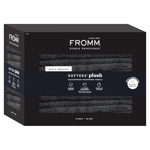 Fromm Softees Plush Microfiber Towels for Hair Salon, Barber, Spa, Ultra Soft Hair Wrap for Drying Hair, Hands, Face, Dark Grey, 20 x 34 Inches, 6 Pack