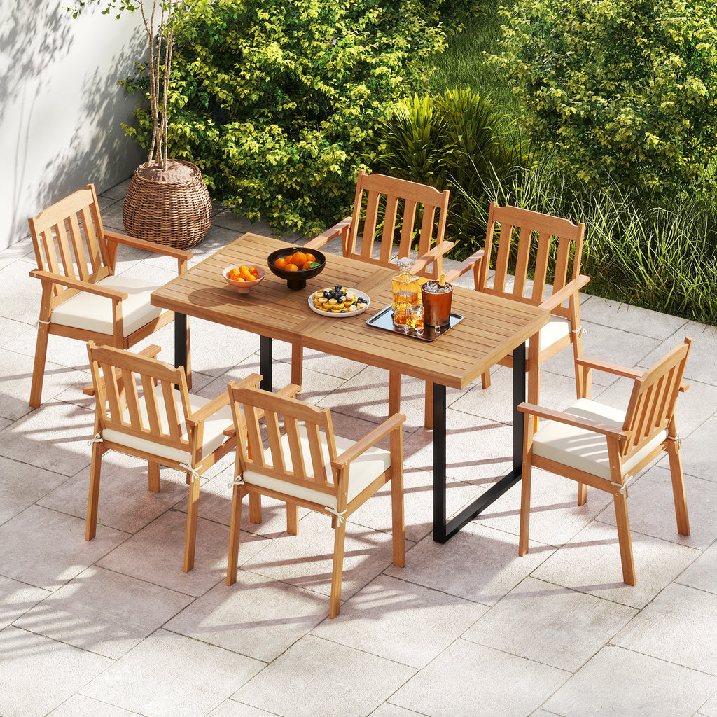 Acacia Wood Patio Dining Chairs Set of 2 - White