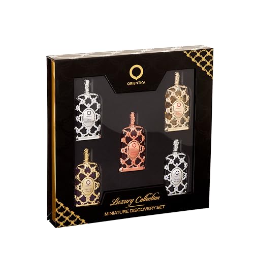 Orientica Luxury Collection Miniature Dicsovery Set Eau De Parfum - Amber Rouge, Royal Amber, Oud Saffron, Velvet Gold & Royal Bleu - Arabic Perfume for Men & Women - 5 x 7.5ml