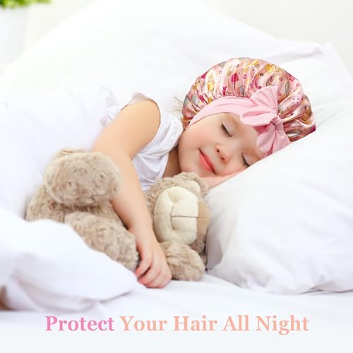 2 PCS Kids Bonnets for Girls, Silk Bonnet for Kids, Satin Bonnet for Sleeping, Baby Toddler Tie Bonnet Sleep Cap