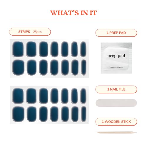 heyhae Semi Cured Gel Nail Strips | No LED Lamp Needed | Fall, Navy, Solid, Jelly | Easy Apply & Remove, Salon Quality | Includes 28 Strips, 1 Prep Pads, Nail File & Wooden stick - Hey, After Dark