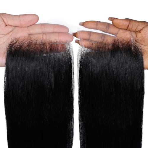 5x5 HD Lace Closure 22 Inch, SKINLIKE 0.095mm Ultra-thin Invisible Real Swiss Lace Closure Only,Straight RAW Virgin Human Hair Single Knot Pre-Plucked with Baby Hair