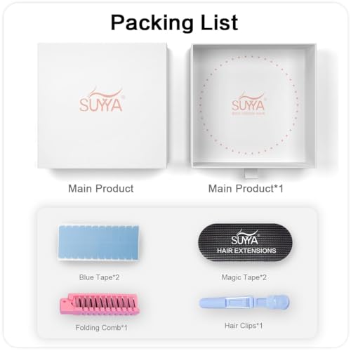 SUYYA Invisible Tape in Hair Extensions Human Hair Seamless Injected Hand-Tied Pro Virgin Human Hair Tape Ins Balayage Natural Black to Chestnut Brown 20PCS 50G/Pack Straight(20 inch #P1B/6/T1B)