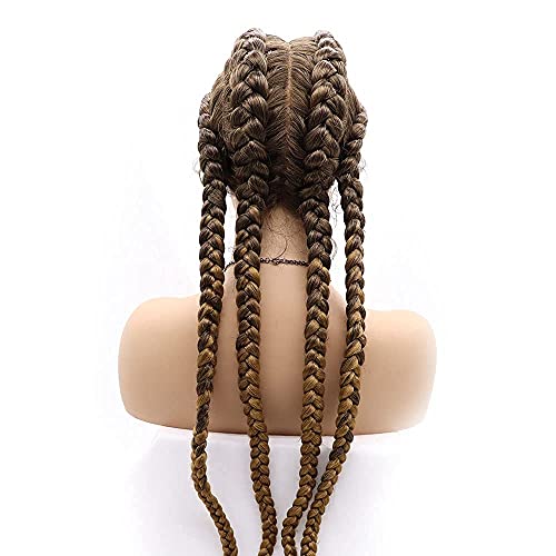 4 Twist Lace Front Braid Wig Nature Looking with Baby Hair Synthetic Wigs Hand Tied Heat Resistant Fiber 4 Braided Daily Wear Wigs for Women 30 Inches (Brown)