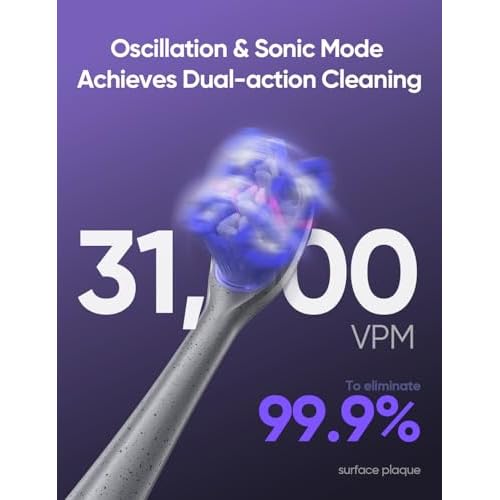 Whitening Electric Toothbrush for Adults, Professional 460nm Whitening Blue Light Tech, 31,000VPM Sonic & Oscillating Cleaning with Smart AI Sensor, 6-Month Long-Lasting Battery