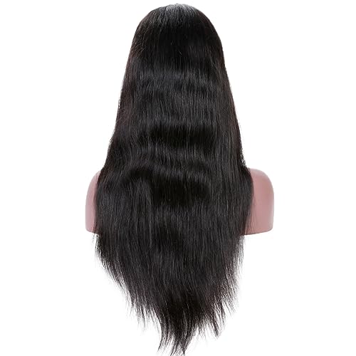360 Lace Wigs Natural Straight Brazilian Virgin Human Hair Wigs with Pre Plucked Natural Hairline, Slightly Bleached Knots 150% Density Wigs with Baby Hair for Women Natural Color 14 Inches