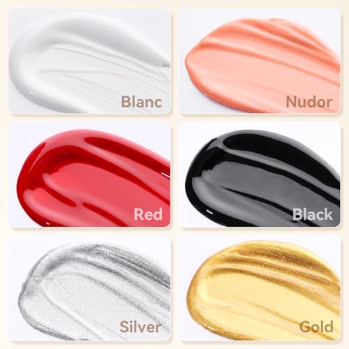 Makartt Gel Paint for Nail Art Set: 6 Colors No Wipe Solid Gel Polish for DIY Design at Home, Soak Off UV LED Manicure, Silver White Black Red Gold Nude