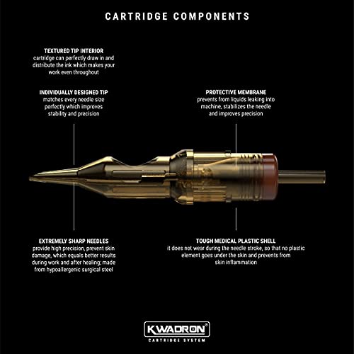 Kwadron Cartridge Tattoo Needles Cartridges, Box of 20, Tight Liners Long Taper - 3 Tight Liner Long Taper - 30/3RLLT