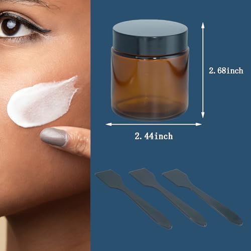 4Oz Amber Small Glass Jars with Lids, 3Pack Lotion Container, Cosmetic Containers, Little Travel Jars for Creams with Mini Spoon
