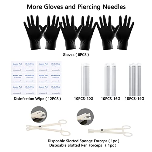 120PCS Body Piercing Kit Surgical Steel 14G 16G 20G BCR CBR Labret Lip Rings Cartilage Daith Earrings Nose Septum Nose Studs Belly Button Rings Piercing Jewelry Needles Gloves Clamps Tools