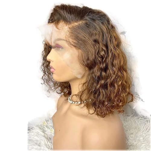 Ombre Brown Curly Brazilian Remy Human Hair Glueless 13¡¿6 HD Lace Front #4/30 Colored Preplucked Deep Part Closure Lace with Baby Hair for Black Women 150% Density 8 Inch
