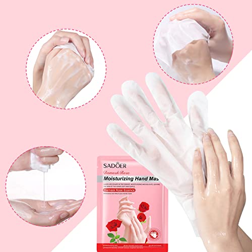6 Pack Moisturizing Hand Peel Mask Gloves, Hand Mask Natural Collagen Spa Gloves Moisture Enhancing Gloves for Dry Hands, Repair Rough Damage Skin for Women & Men (Rose)