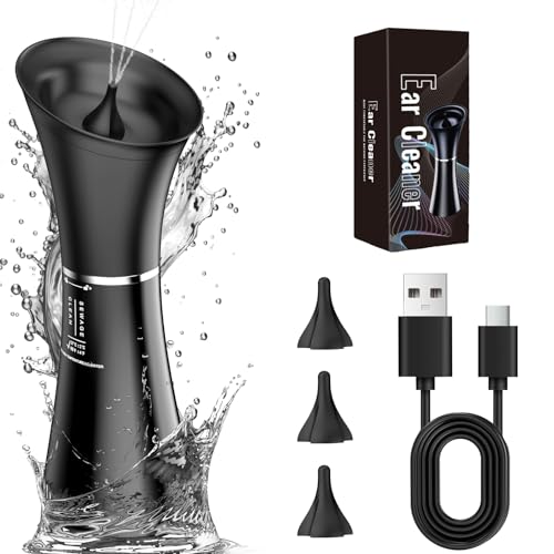 Ear Wax Removal Kit,Ear Cleaner, Electric Ear Cleaning Kit, 2in1 Water Tank, 4 Pressure Settings - Ear Irrigation Flushing System With Water Temperture Sensor,Ear Syringe Kit Tools for Ear Clean,Black