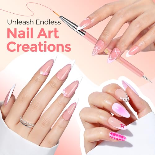 UNA GELLA Nail Art Brushes Set 6PCS Pink Color Double-ended Nail Design Dotting Tools Nail Art Gel Polish Brushes for Gel Polish Lines, Nail Drawing Pen DIY Nail Art Supplies