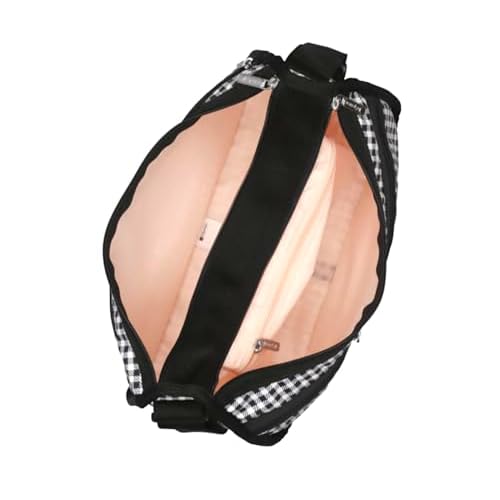 LeSportsac Gingham Check Noir Deluxe Everyday Crossbody Bag + Cosmetic Bag, Style 7507/Color U254, Sleek Black & Crisp White Unite in Bold Modern Classic Gingham Check, Sophisticated & Elegant