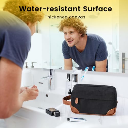 Vorspack Travel Toiletry Bag - Hanging Toiletry Bag for Men Water Resistant Canvas Shaving Bag with Large Capacity for Travel - Black
