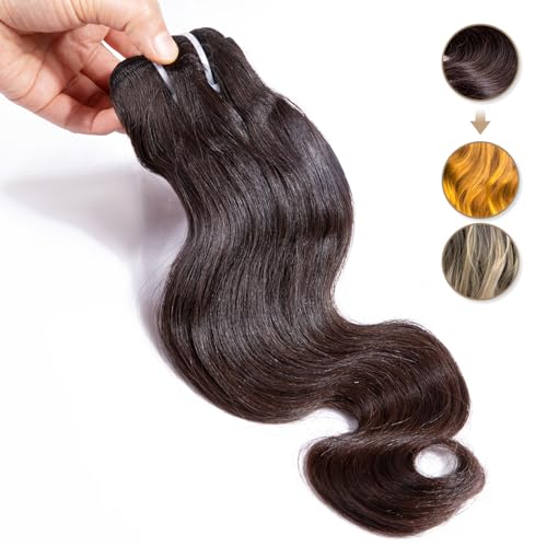 Clytie One Donor Raw Natural Dark Brown Body Wave Bundles Human Hair, 5 Years Lasting Raw Cambodian Short 1 Single Wavy Bundle Human Hair 14 Inches Unprocessed Virgin Sew in Can Lift 613