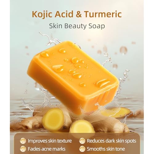 Kojic Acid Turmeric Soap Bar Dark Spots for Face & Body, Deep Cleansing, Gentle Soap Sensitive Skin Formula, All Skin Types 4Pack