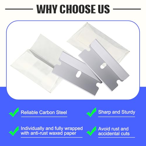 Lasnten 500 Pcs Single Edge Razor Blades, Industrial Scraper Razor Blades Safety Straight Edge Replacement Box Cutter Blade for Glass Paint Scraper, Removing Labels, Decals, Stickers