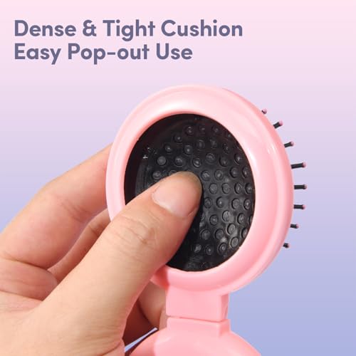 9 Pack Mini Hair Brush Foldable Travel Hair Brushes with Mirror Round Portable Folding Pocket Hair Brush Mini Comb Compact Travel Size Massage Comb for Men Women