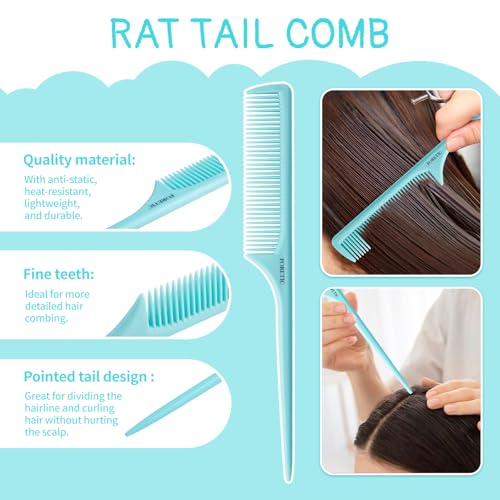 Hair Comb 3-in-1 Plastic Hair Comb Set For Women, Men - Wide Tooth, Rat Tail, and Regular Tooth Detangling Hair Combs for All Hair Types-Blue