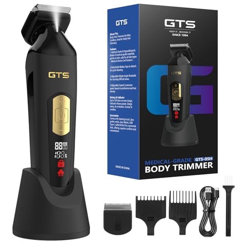 Electric Body Hair Trimmer for Men - Multi-Angle Ceramic Blade with LED Screen & 7000RPM Adjustable Speed, IPX6 Waterproof Pubic/Ball/Groin Shaver Kit, USB/Dock Charging, 90min Runtime, Box