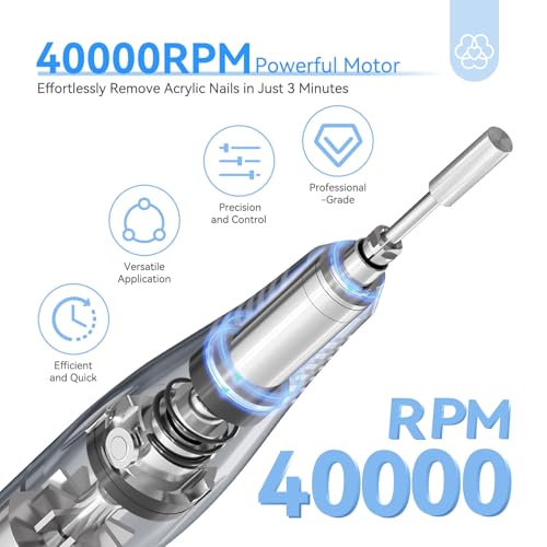 SAVILAND Nail Drill Professional: 40000RPM Nail Drill Machine Faster Removel Any Acrylic Nails, Powerful & Anti Shaking for Nail Salon & Pedicure