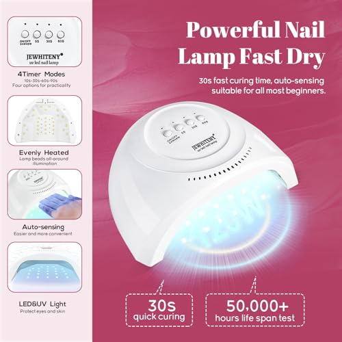 JEWHITENY 45PCS Gel Nail Polish Kit with U V Light LED Nail Lamp 40 Colors Set Manicure Nail Gel Kit
