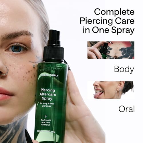 Piercing Aftercare Spray - Sterile Saline Solution for Piercings with Panthenol & Tea Tree Oil for Piercing Bumps Lip, Body, Nose Rings, & Ear Piercing Cleaner Keloid bump removal