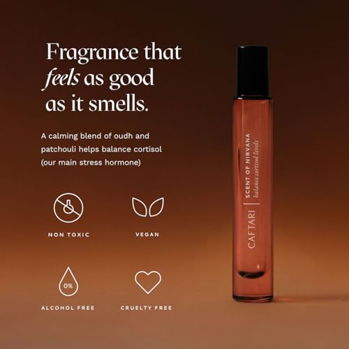Caftari Luxury Perfume Oil Rollerball | Oudh, Cedarwood & Patchouli | Long Lasting, Travel Size | Clean Jojoba Oil | Stress Relief, Unisex Wellness Fragrance | Scent of Nirvana | 10 ml