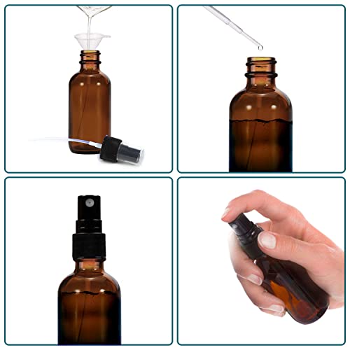 4 oz Amber Glass Spray Bottles for Essential Oils, Small Empty Fine Mist Spray Bottle,2 Pack with Funnel Dropper