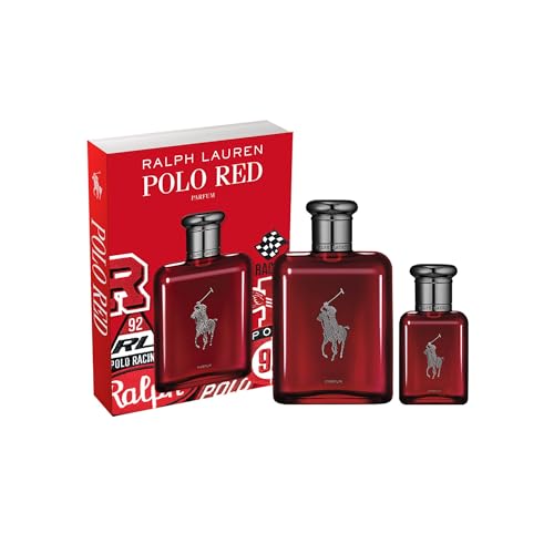 RALPH LAUREN FRAGRANCES Polo Red Parfum - Men's Cologne Set - Ambery & Woody - With Absinthe, Cedarwood, and Musk - Intense Fragrance - Full Size, 4.2 Fl Oz & Travel Size, 1.35 Fl Oz
