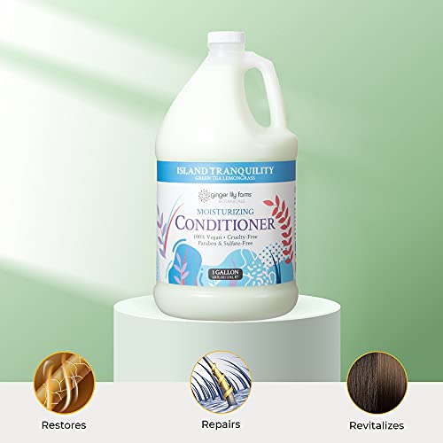 Ginger Lily Farms Botanicals Moisturizing Conditioner for Dry Hair, Island Tranquility, 100% Vegan & Cruelty-Free, Green Tea Lemongrass Scent, 1 Gallon Refill (Pack of 4)