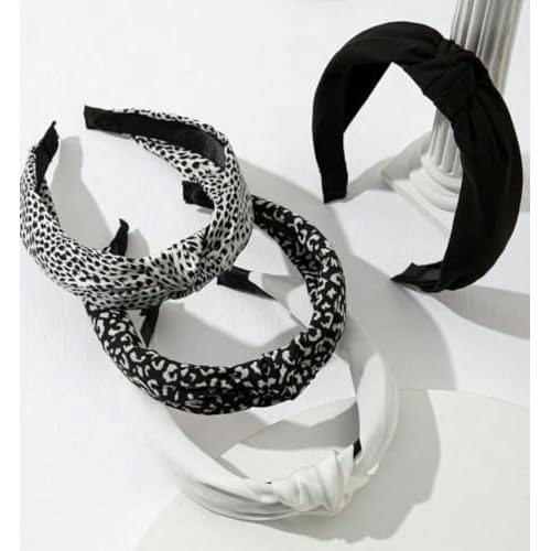 Knotted Headbands for Women: Non-Slip Fashion Hair Accessories with Cute Wide Top Knot Hoops for Hair in Black, White, and Leopard Print