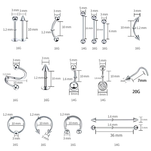 153Pcs Piercing Kit: 12G, 14G, 16G, 20G Needles & 316L Stainless Steel Jewelry for Nose, Belly, Lip, Ear & More