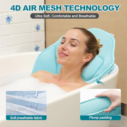 Full Body Bath Pillow for Bathtub - Extra Long 61¡¯¡¯ Bath Pillows for Tub, Ergonomic 4D Air Mesh Tub Pillow with Head, Neck & Lumbar Support, Bathtub Pillow Spa Cushion with Non-Slip Suction Cups