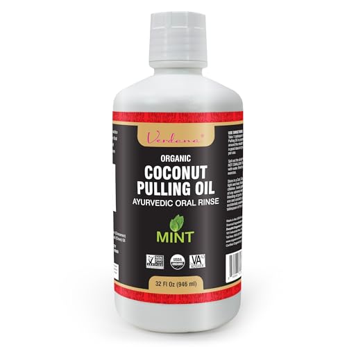 Verdana Organic Oil Pulling for Teeth & Gums ? 32 oz Mint ? USDA Organic Coconut Pulling Oil Rinse ? Alcohol-Free, Fluoride-Free ? Natural Mouthwash for Fresh Breath, Gum Health & Oral Detox