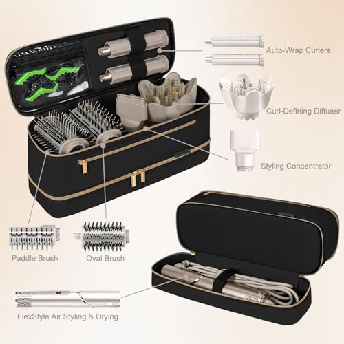 Travel Carrying Case for Shark Flex Style, Double Layer Storage Case For Shark Flexstyle, Portable Storage Organizer Soft Bag for Shark Flexstyle and Attachments, Black Gold (Only Bag)