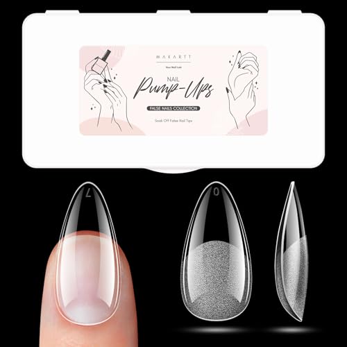Makartt Almond Nail Tips: 500pcs Medium Pre-buffed Full Cover Clear Press on Nails 10 Sizes Soak Off Soft Gel Nail Tips Extension Professional Acrylic Fake Nails No Crease False Nail Salon DIY Art