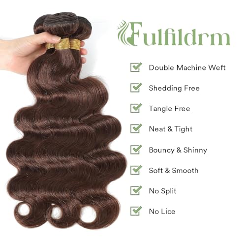 Brown Human Hair Bundles Body Wave 24 26 28 inch 100% Unprocessed Brazilian Virgin Hair Extensions 12A Quick Weave Bundles Human Hair Double Weft #4 Chocolate Brown