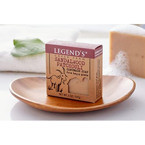 Legend's Creek Farm Goat Milk Soap - Cleansing Moisturizing Bar for Hands and Body - 5 Oz Creamy Lather, Nourishing, Gentle Natural Soap for Sensitive Skin (Sandalwood Patchouli, Pack of 3)