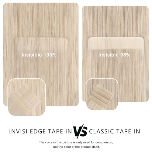 ABH AMAZINGBEAUTY HAIR Invisi Edge Tape in Hair Extensions Real Human Hair, Seamless Injected Hand-Tied Virgin Human Hair Pro Quality Tape ins 20PCS 50G/Pack, White Blonde #603 18Inch