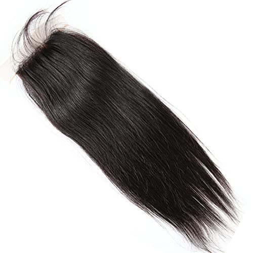 Bella Hair Free Part Silk Base Closure Straight, 130% Density Natural Black Color Remy Virgin Human Hair 4x4 inch Top Closure (18 inch)
